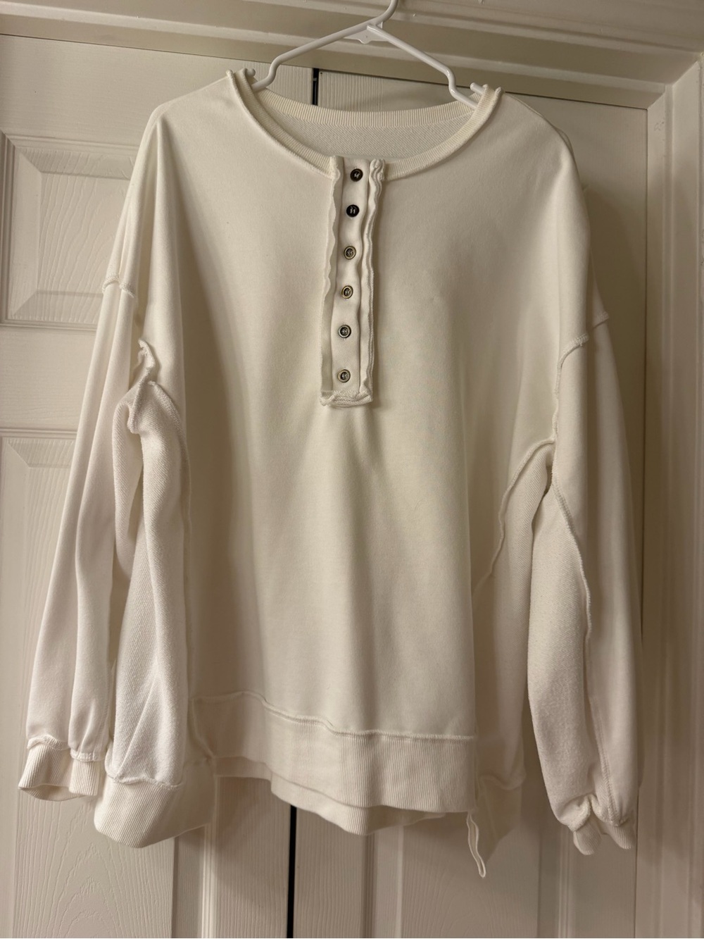 Women's Cream Button-Placket Oversized Pullover Top